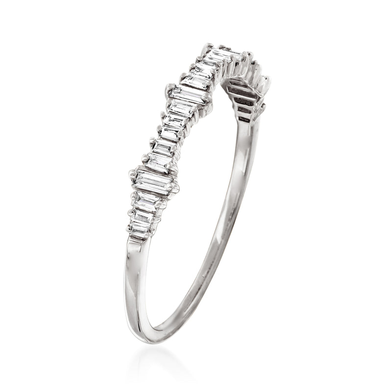 Baguette diamond eternity ring in 14kt white gold, angled view