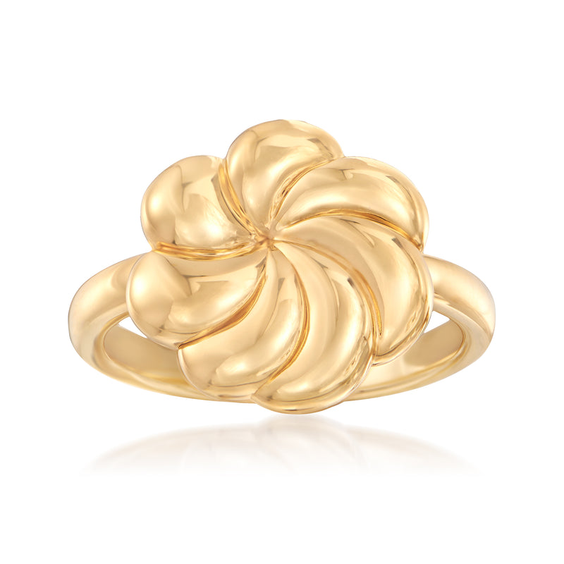 14kt yellow gold wavy flower ring with glossy curved petals