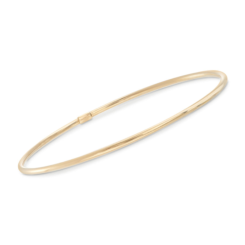 Slim gold over sterling bangle bracelet, smooth oval hinged profile