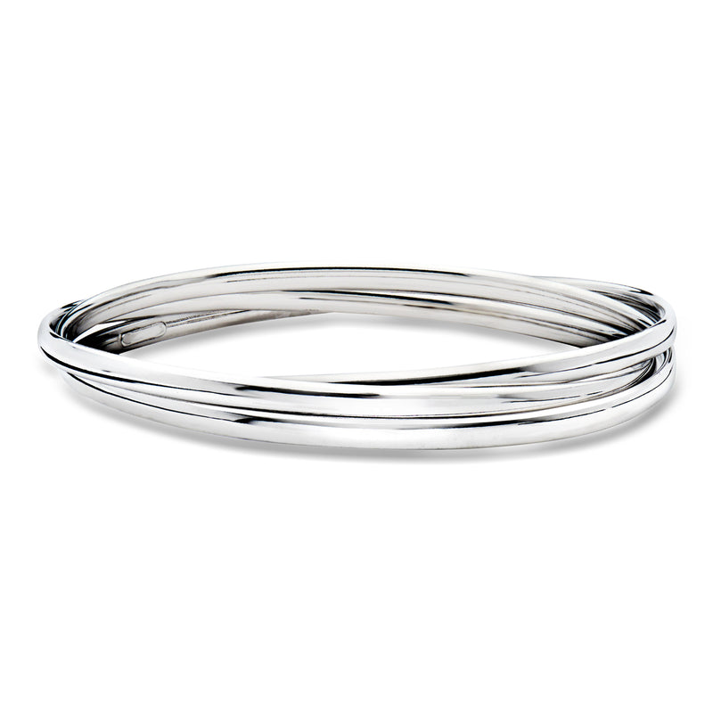 Sterling silver rolling bangle bracelet with smooth rounded bands