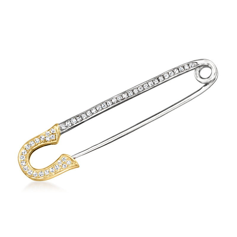 Diamond safety pin in sterling silver and 14kt yellow gold