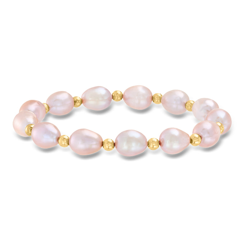 Pink cultured pearl bead stretch bracelet with 14kt yellow gold spacers