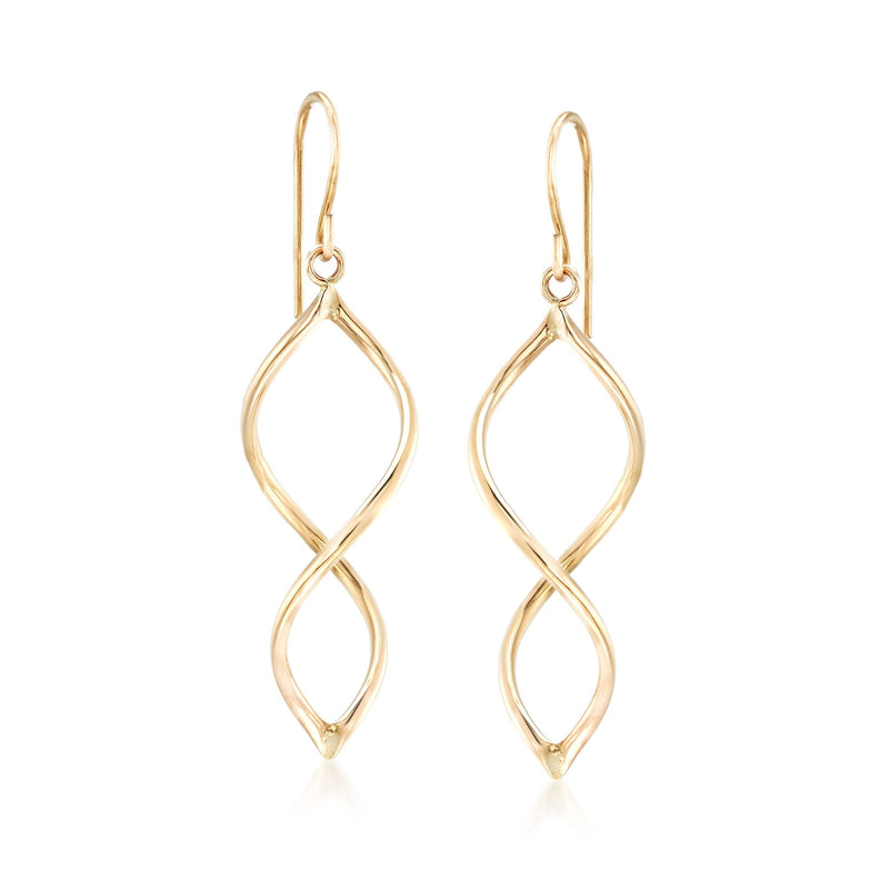 14kt yellow gold open spiral drop earrings with earwire hooks