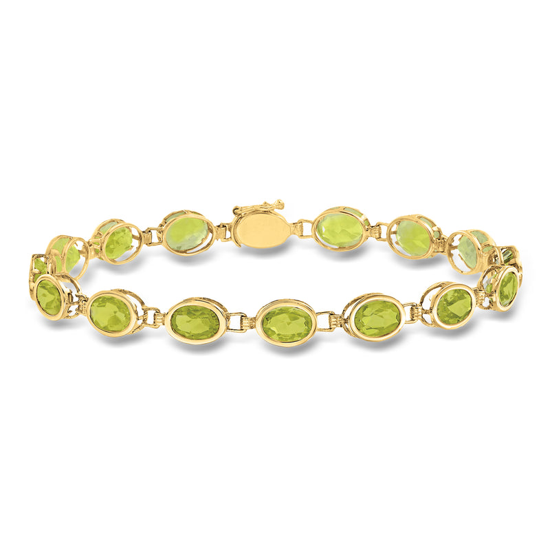 Oval peridot bezel-set bracelet in 14kt yellow gold with green stones