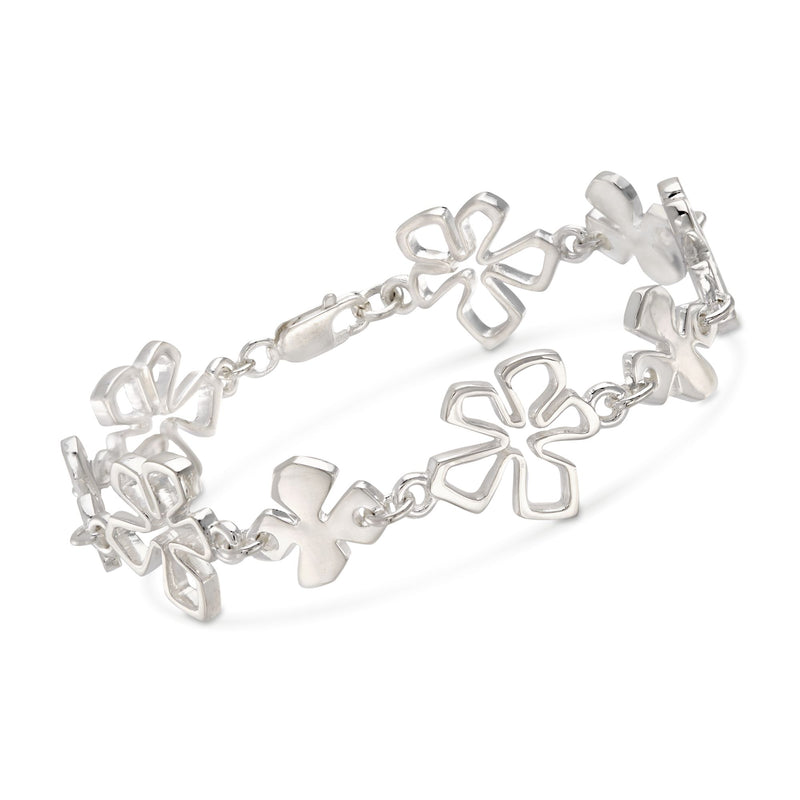 Sterling silver flower bracelet with hinged toggle clasp and multi-flower link design