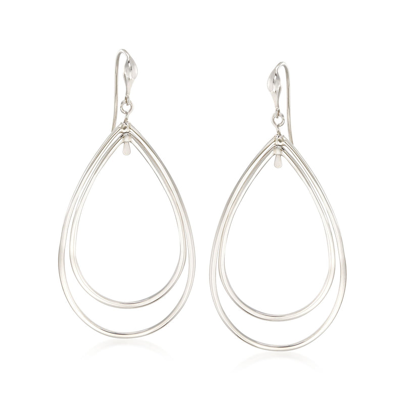 Sterling silver double teardrop drop earrings with loop earwires.