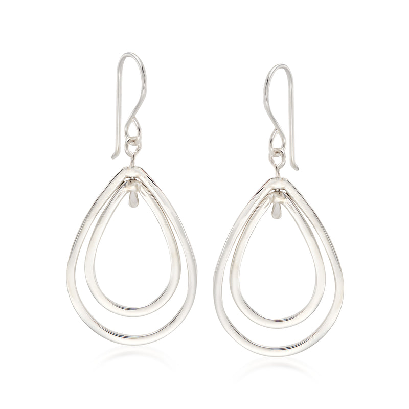 Sterling silver double teardrop drop earrings with wired ear hooks