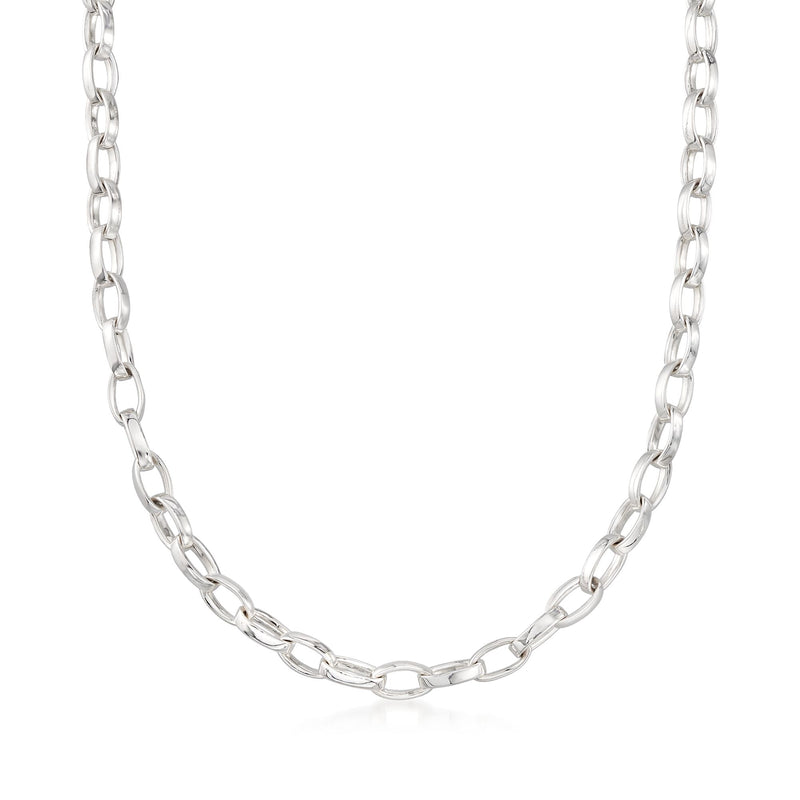 Sterling silver oval-link contemporary necklace with linked chain and oval segments