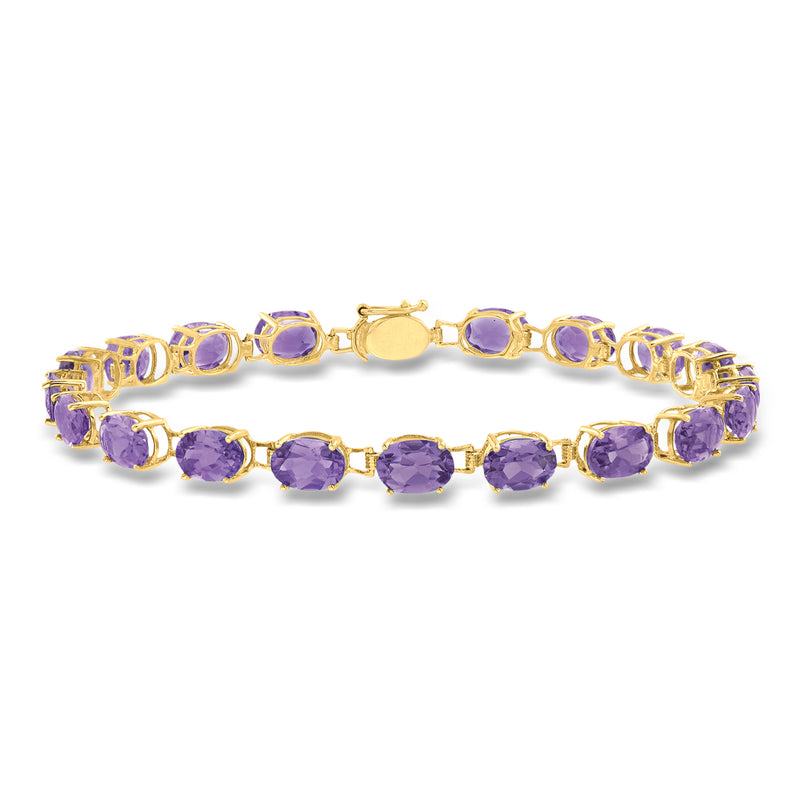 Oval amethyst bracelet in 14kt yellow gold with linked purple gemstone oval settings