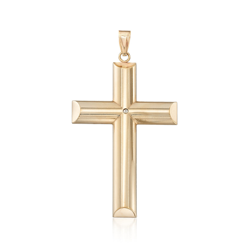 14kt yellow gold cross pendant with small round stone at center