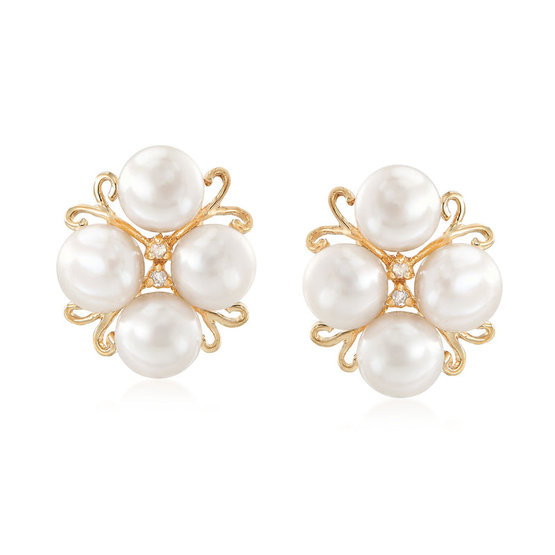 14kt yellow gold cultured pearl cluster earrings with diamond accent center