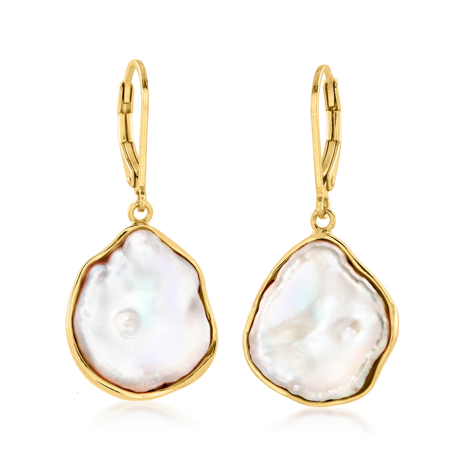 18-20mm Cultured Keshi Pearl Drop Earrings in 18kt Gold Over Sterling