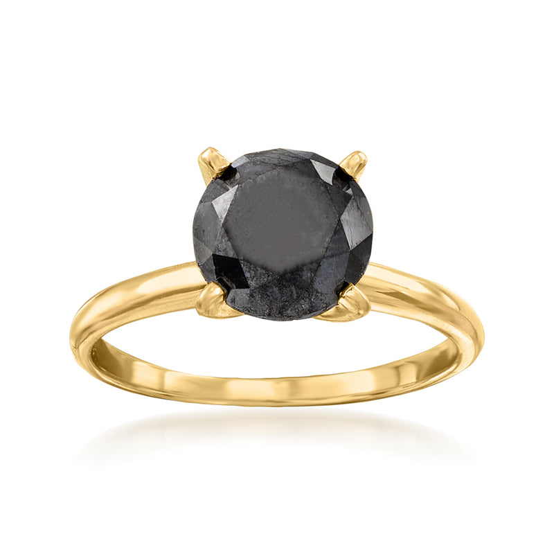 14kt yellow gold solitaire ring with large black round center stone