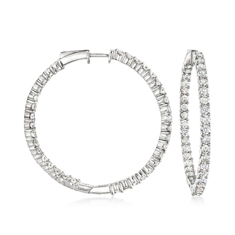 Sterling silver inside-out diamond hoop earrings with rectangular stone rows