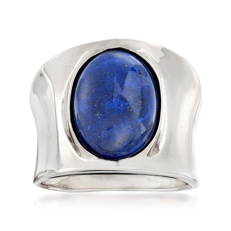 Sterling silver lapis oval signet ring with blue stone bezel
