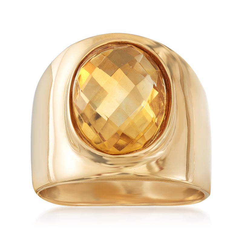 18kt gold over sterling oval citrine gemstone signet ring with faceted stone