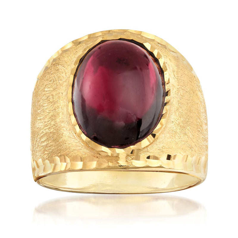 Oval cabochon garnet ring in gold over sterling, bezel-set in raised setting