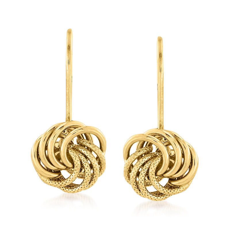 14kt yellow gold rosette-link drop earrings with leverback closures