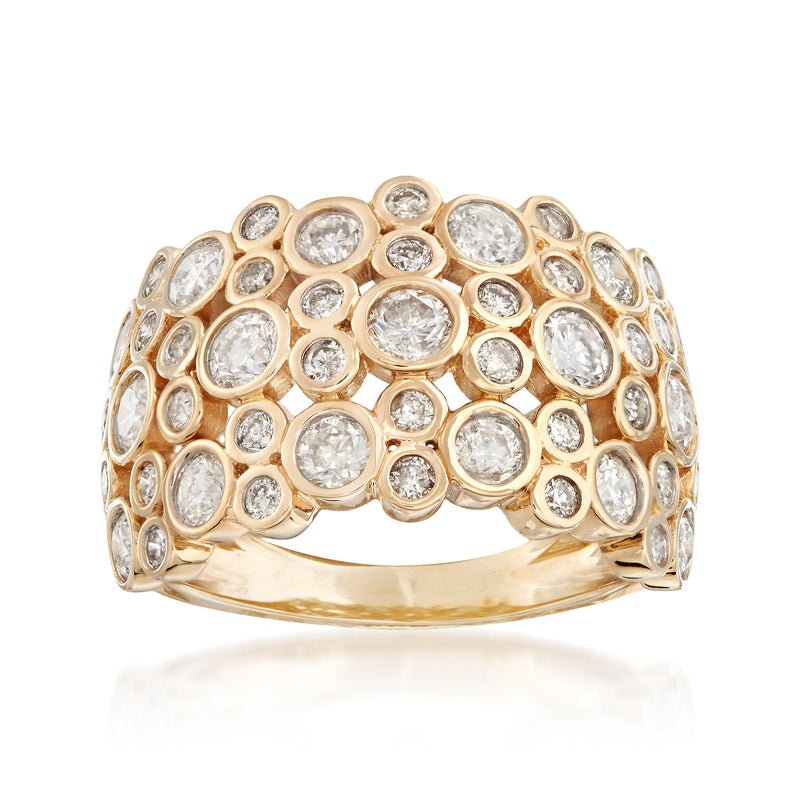 14kt yellow gold bezel-set diamond multi-row ring with round stones