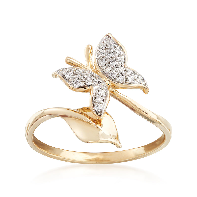Diamond butterfly ring in 14kt yellow gold