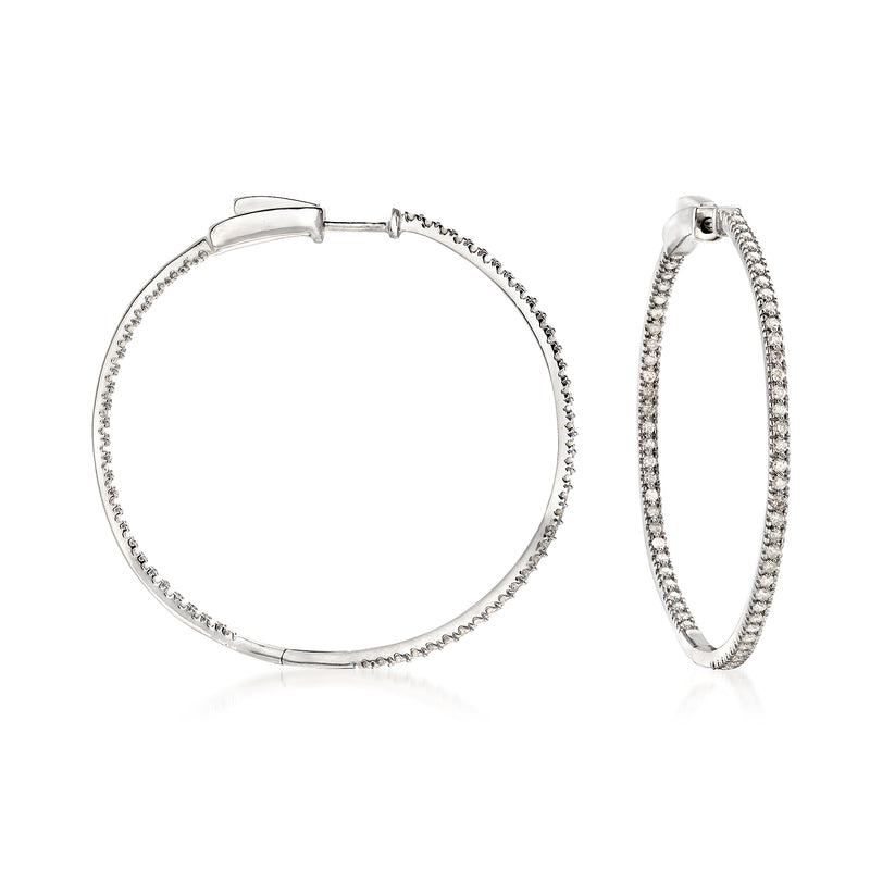Diamond inside-outside hoop earrings in sterling silver, shown front and side