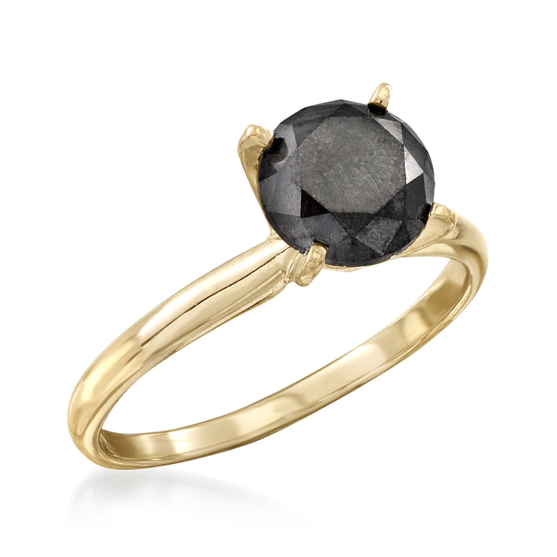 14kt yellow gold solitaire ring with large round black center stone and prong setting
