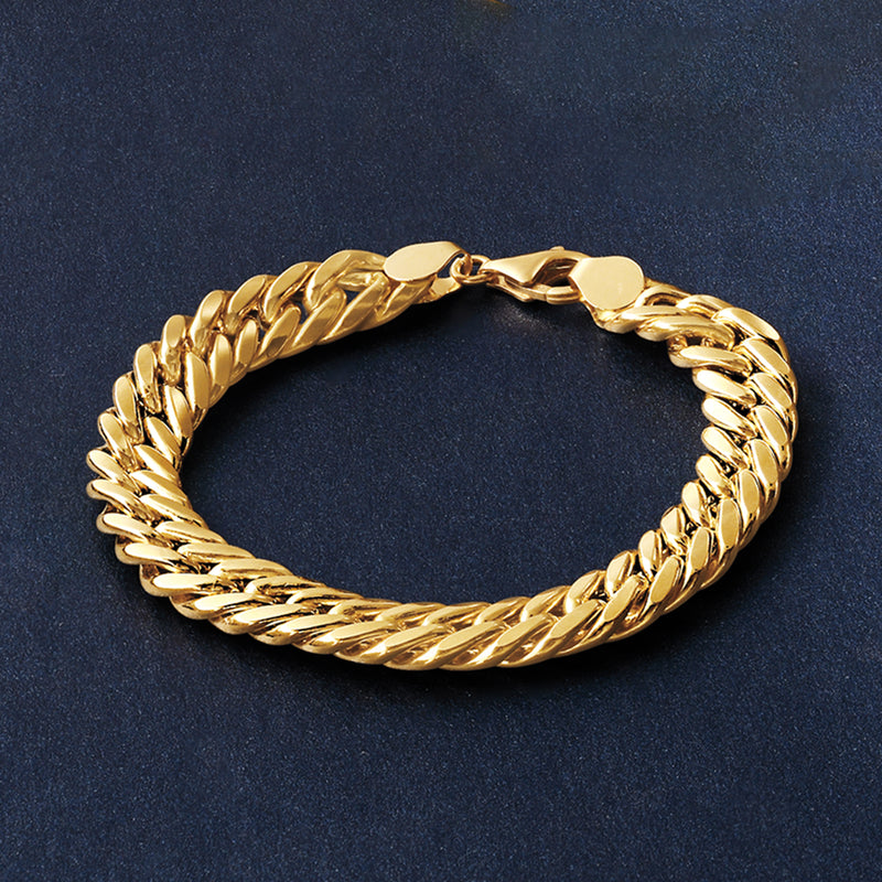 18kt yellow-gold Cuban-link bracelet with box clasp and linked chain texture