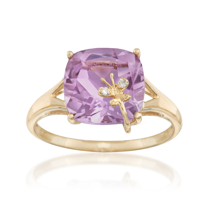 14kt yellow gold amethyst ring with diamond-accented butterfly centerpiece
