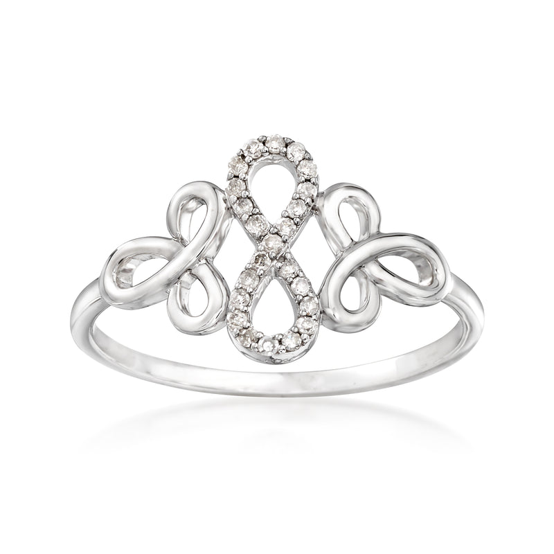14kt white gold diamond infinity ring with openwork side loops