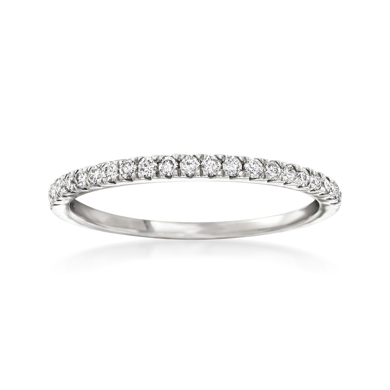 14kt white gold diamond band ring with small round stones across the top