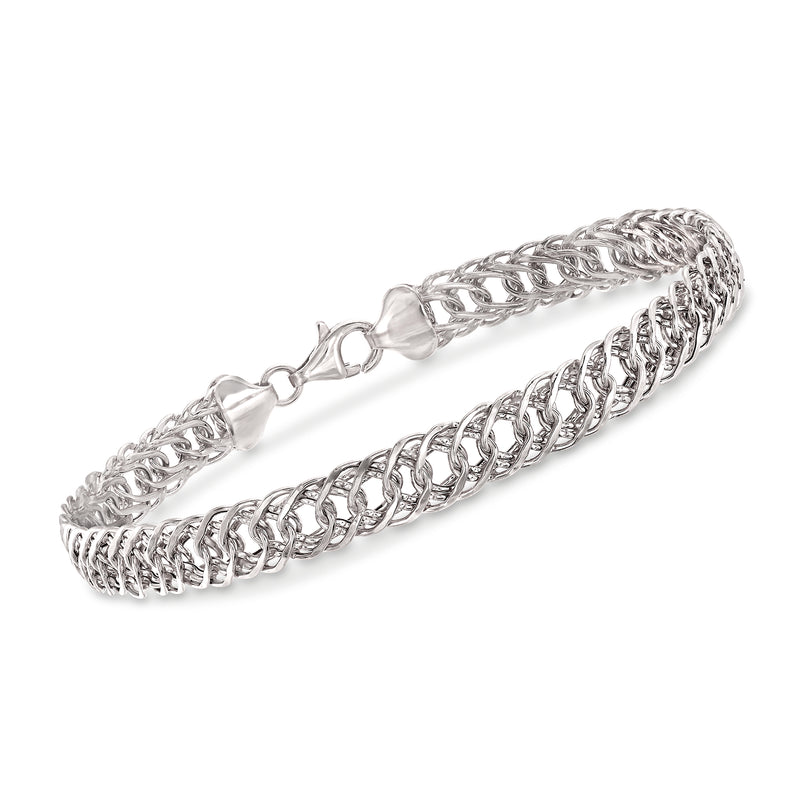 14kt white gold double-oval link bracelet, polished chain with clasp