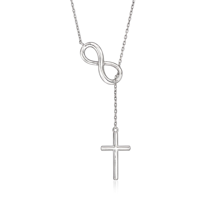 Sterling silver cross and infinity drop necklace with link chain