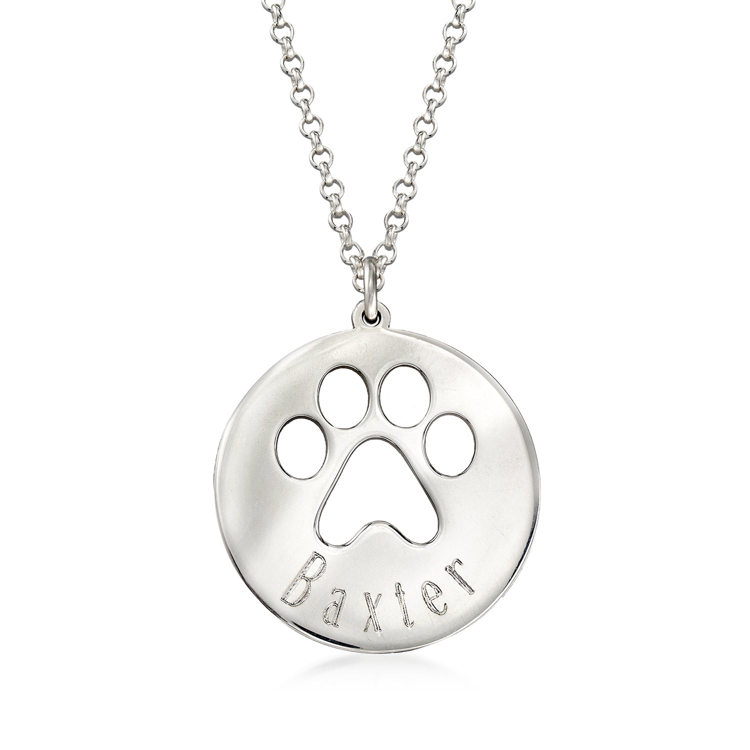 Sterling Silver Personalized Paw Print Pendant Necklace