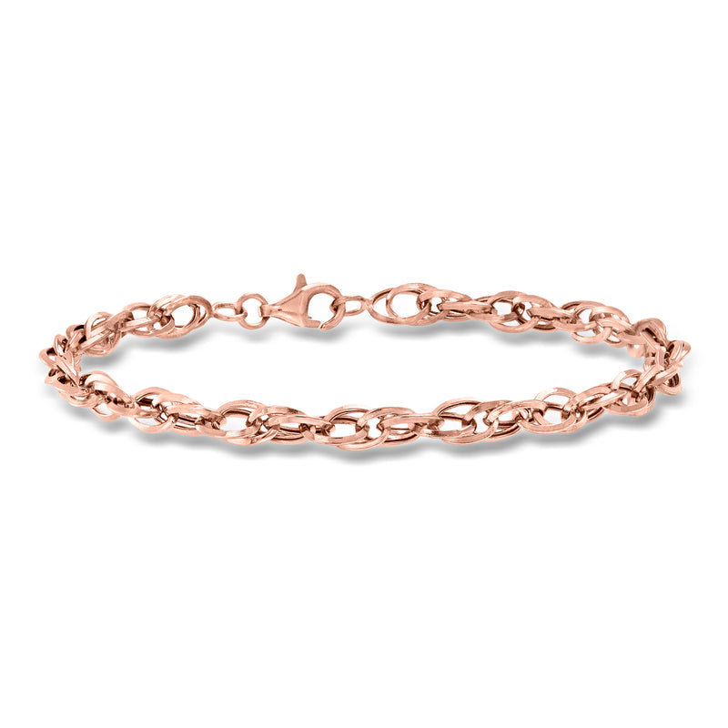 Rose gold double-oval link bracelet with interlocking chain links