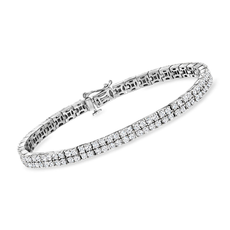 Sterling silver two-row diamond bracelet with pave-set stones