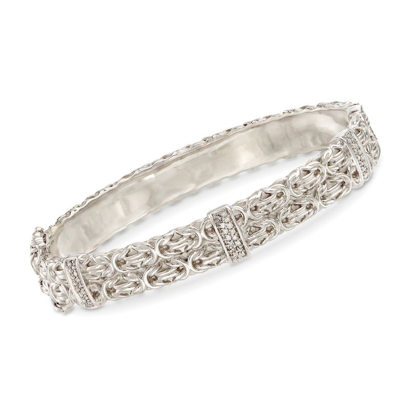 Sterling silver Byzantine link diamond station bracelet with prong-set clear stones