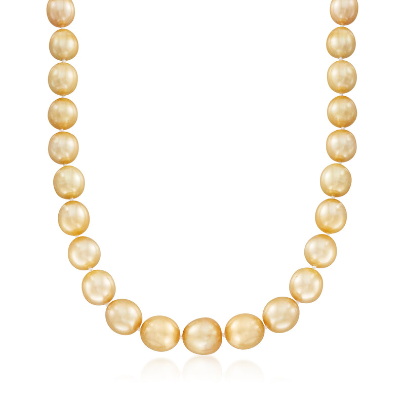 Cultured golden South Sea pearl necklace with round golden pearls