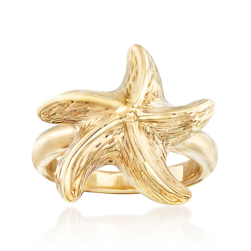 14kt yellow gold starfish ring with polished starfish motif