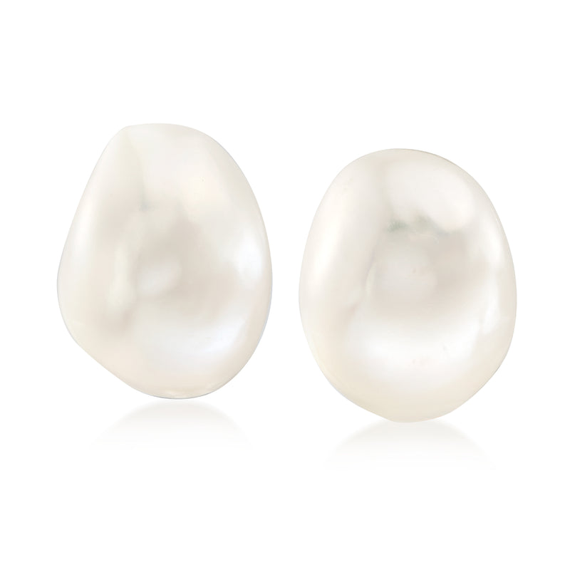 Cultured baroque pearl stud earrings with 14kt yellow gold posts, white pearls