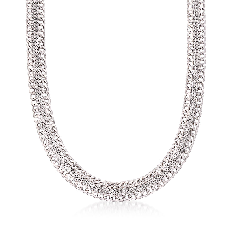 Italian sterling silver curb-link mesh necklace with layered chain links