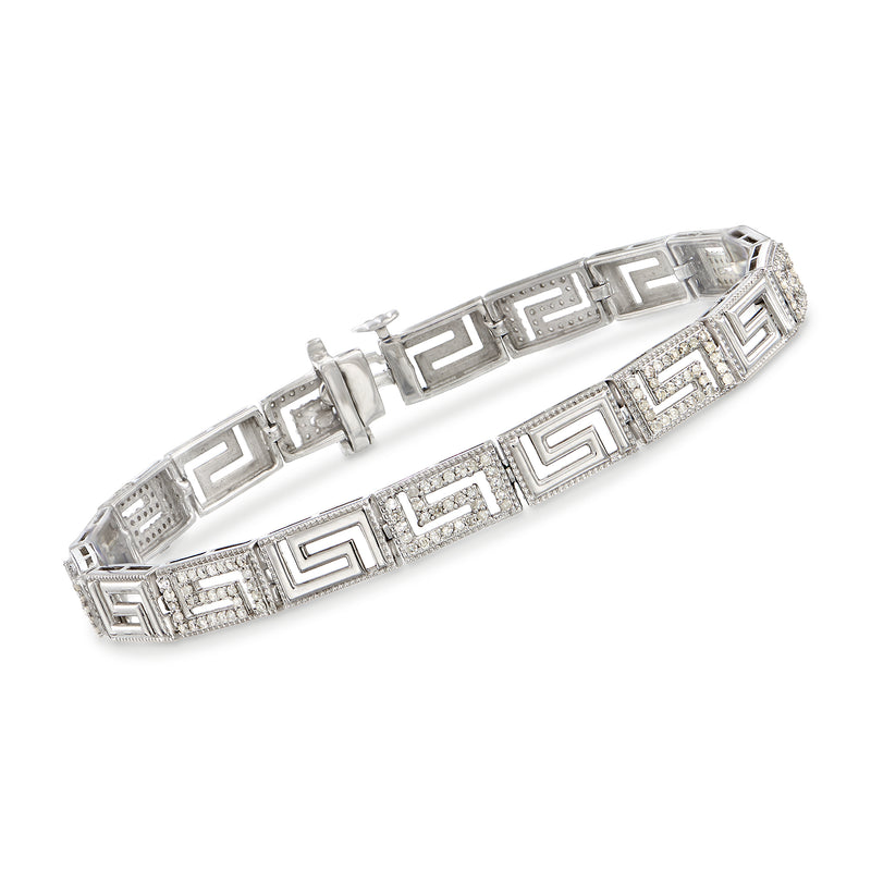 Sterling silver Greek key diamond bracelet with box clasp