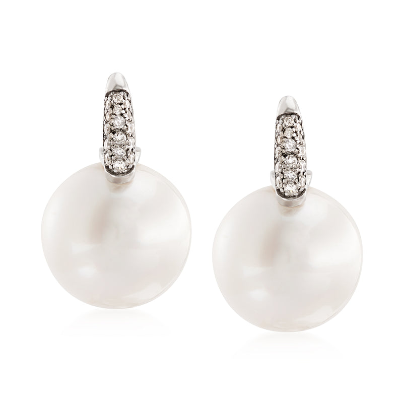 South Sea pearl and diamond drop earrings in white gold