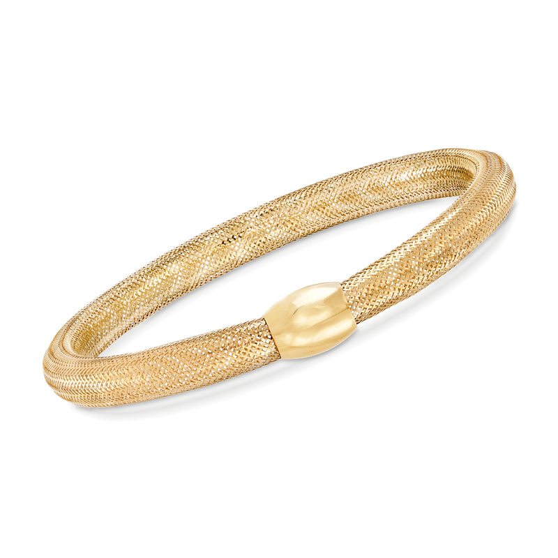 18kt yellow gold mesh bead bangle bracelet with gold hinge clasp