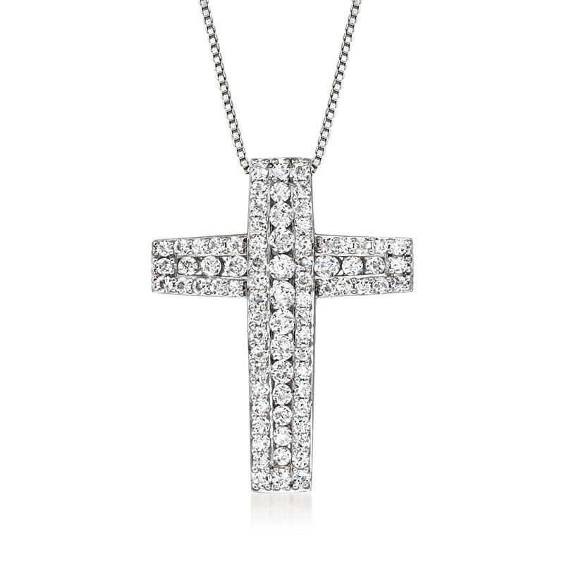 Diamond cross pendant necklace in sterling silver