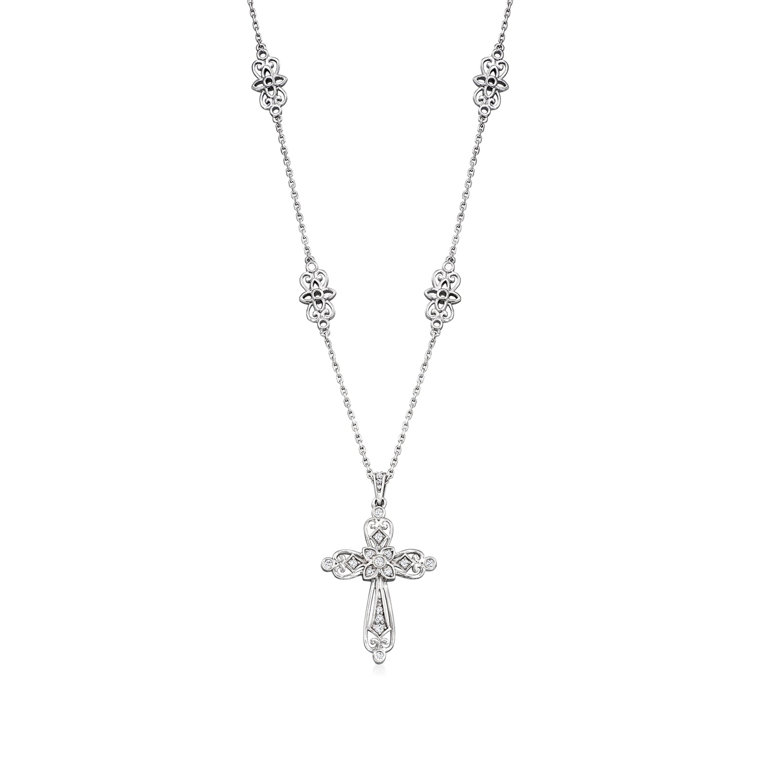 .25 ct. t.w. Diamond Openwork Cross Necklace in Sterling Silver