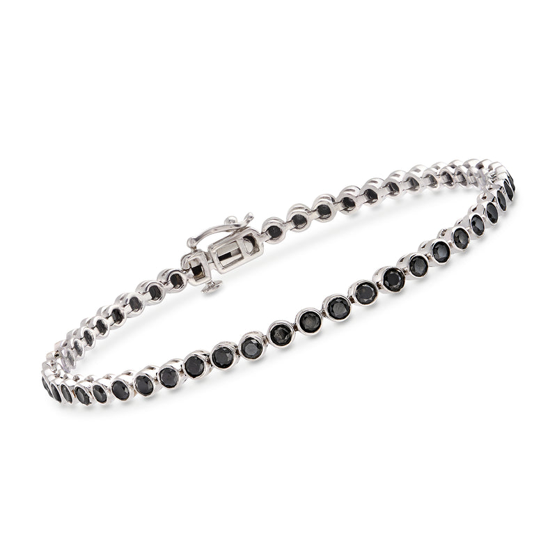 Sterling silver bezel-set black diamond tennis bracelet with round black stones