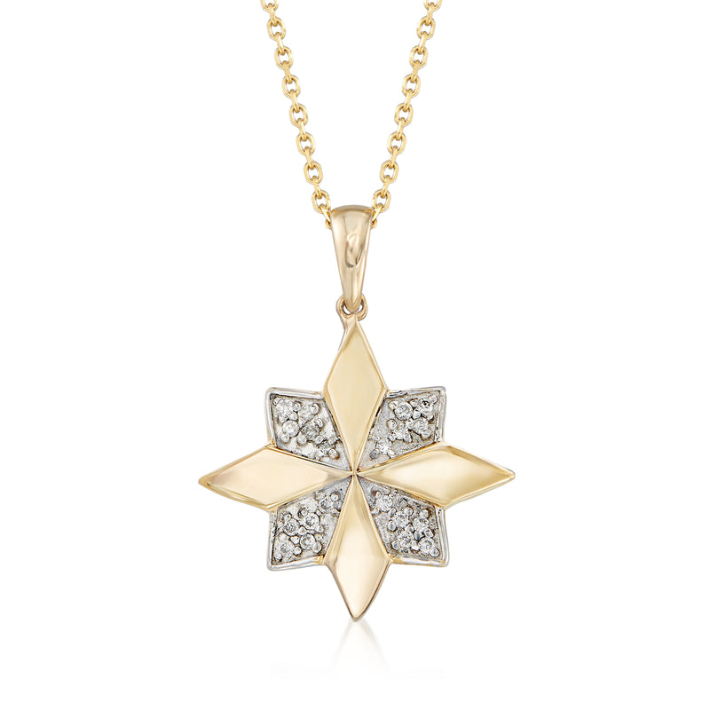 Pave diamond flower pendant necklace in 14kt yellow gold with white rhodium