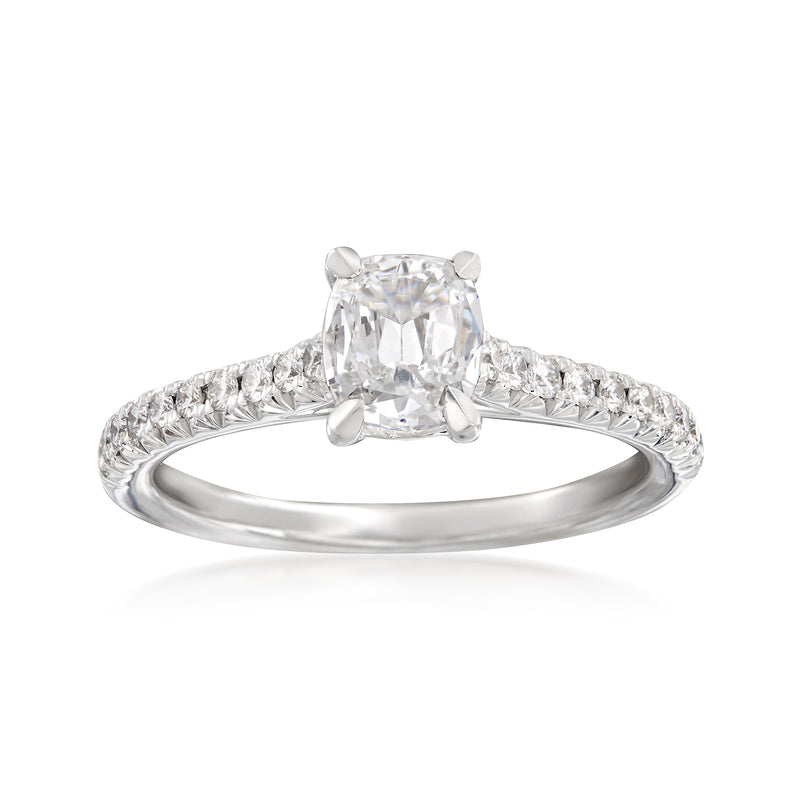 Henri Daussi diamond engagement ring in 18kt white gold with cushion-cut center stone