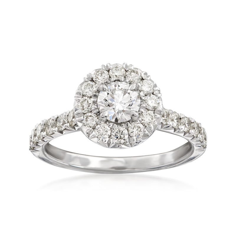 Henri Daussi 18k white gold diamond ring with round center halo