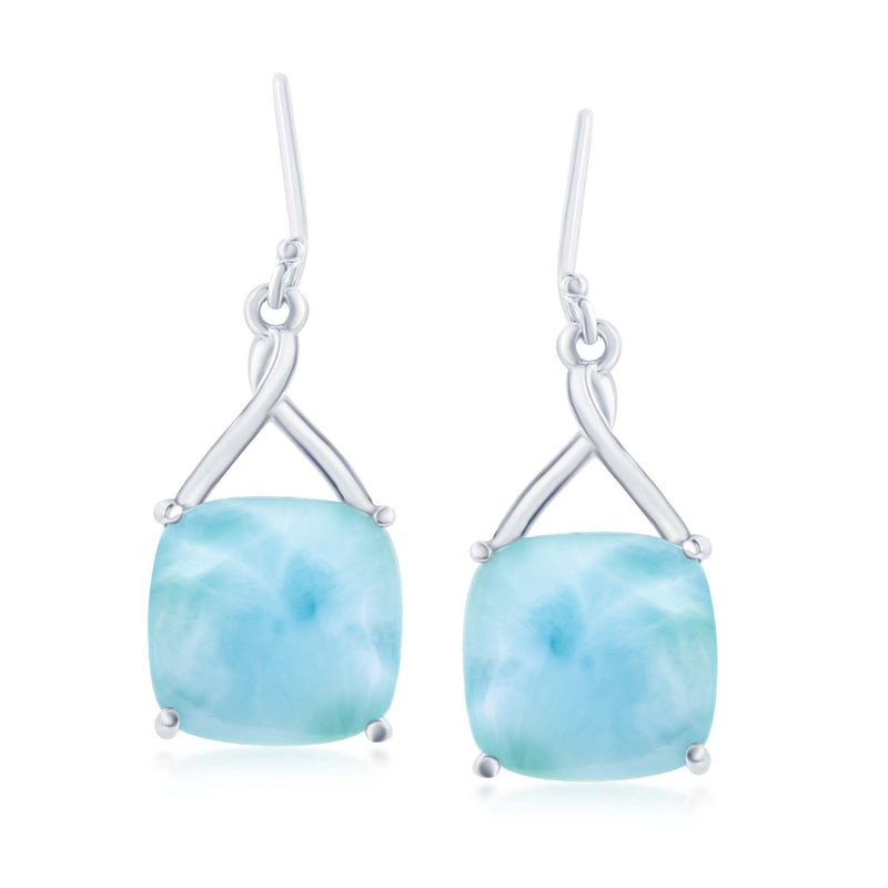 Sterling silver larimar cabochon drop earrings with light blue teardrop stones